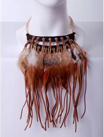 Колье этно кожа бахрома с...