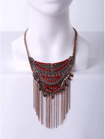 Колье этно с бусинами и цепями